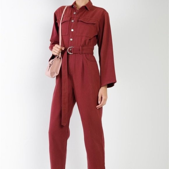 BURGUNDYY Long Sleeve Denim Utility Front Button D - Picture 3 of 8